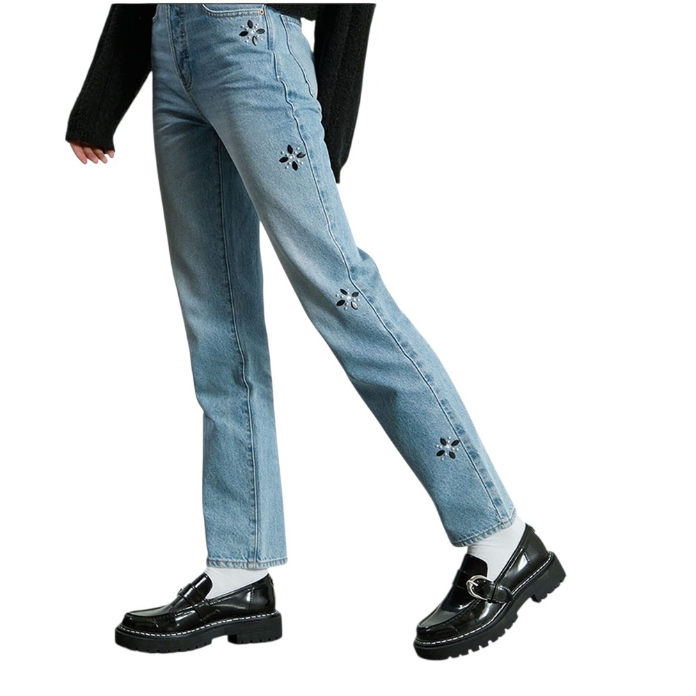 PacSun NWT‎ Dad Jean Light Wash Rhinestone Flower Embellished Size 25